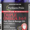 Puritans Pride Triple Omega 3-6-9 Fish, Flax & Borage Oils, 120 Count